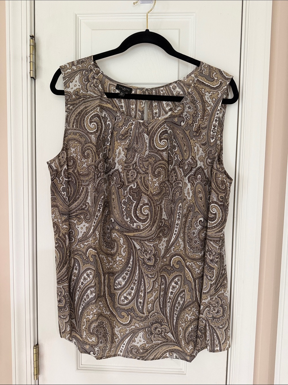Talbots Gray/Tan/White Sleeveless Paisley Print Shell Top in Brown, NWT, 18W